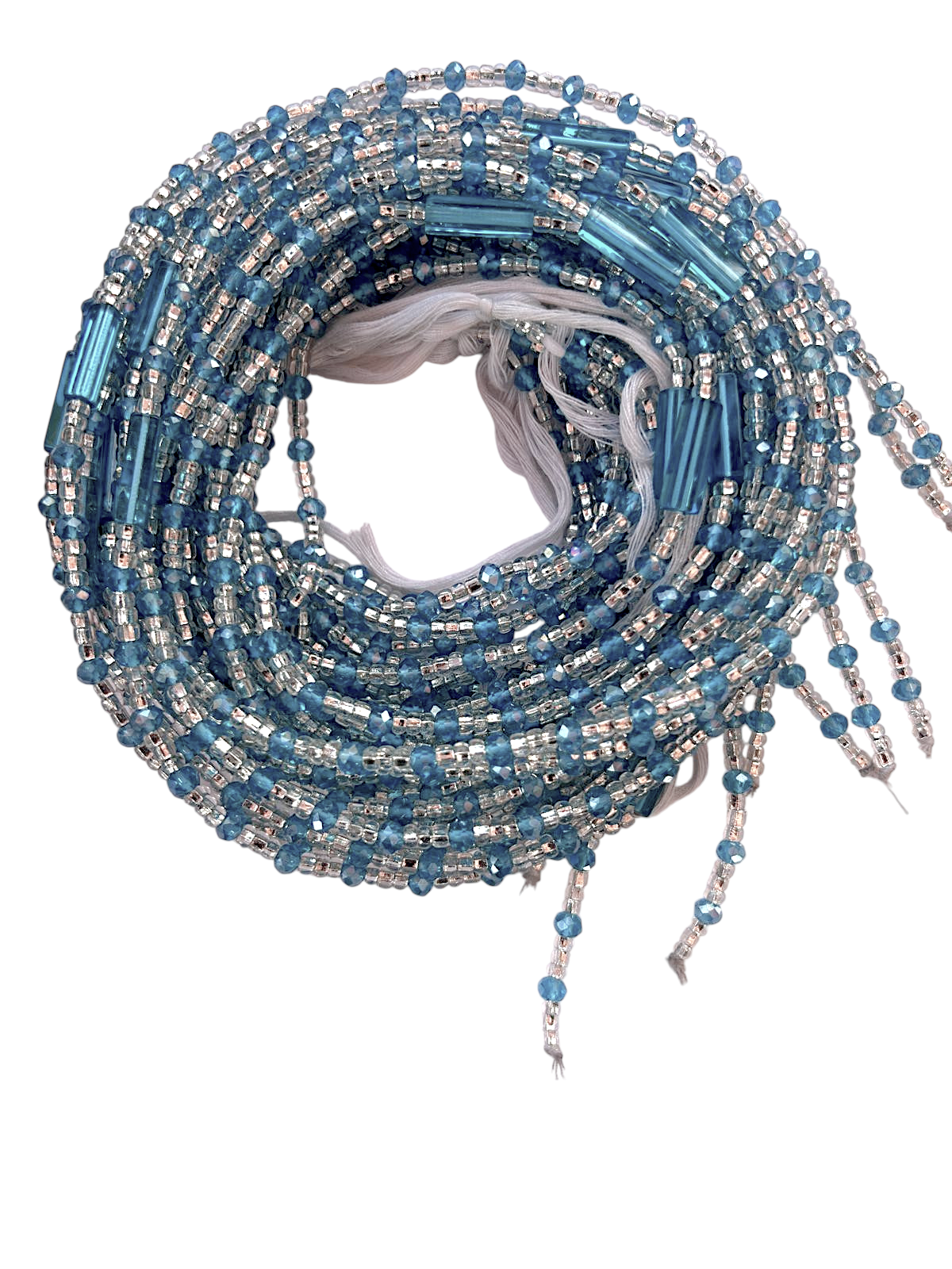 Waist Beads / African Belly Chains | Crystal Clear-Turquoise_rondelle_6mm