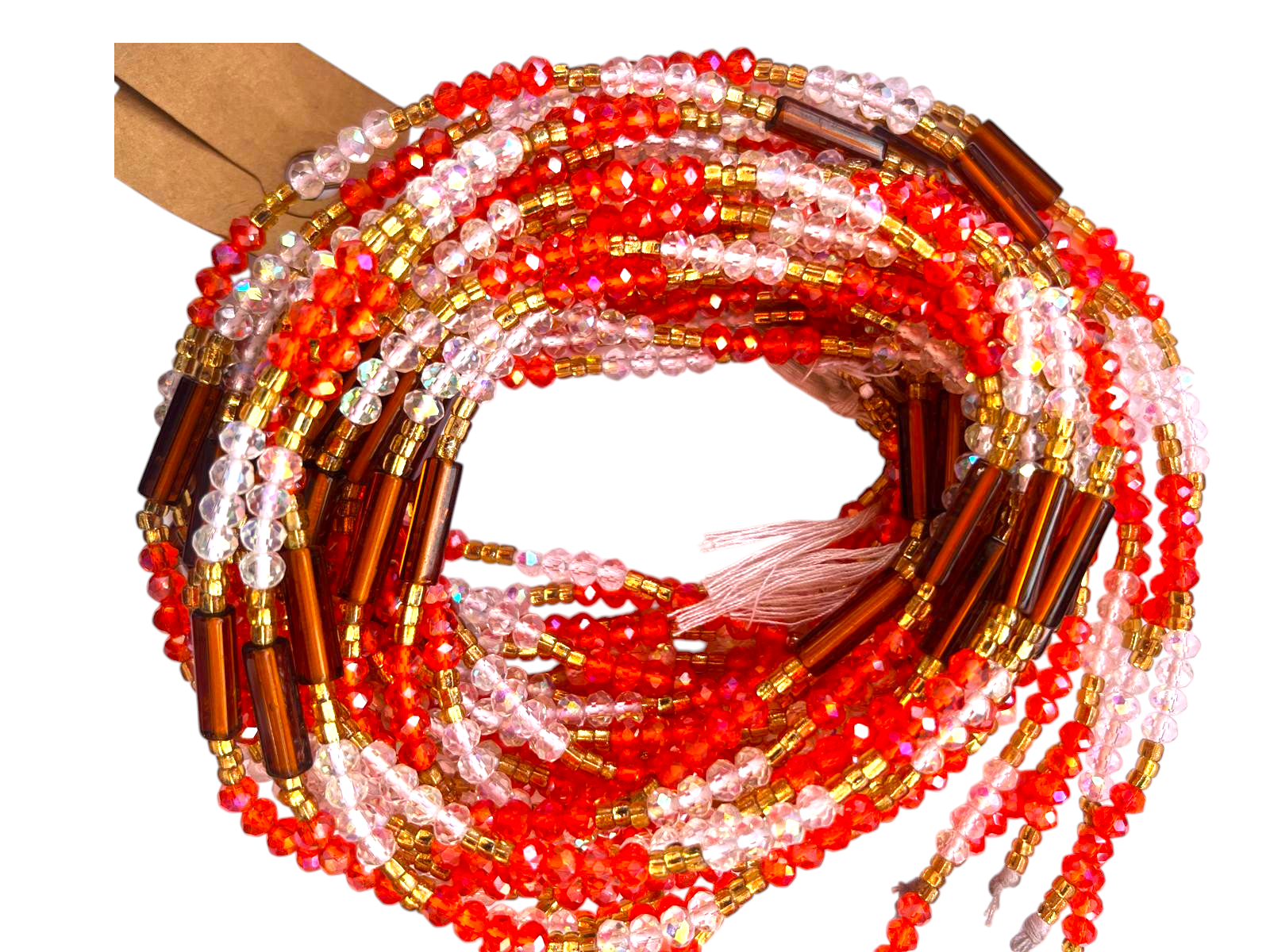 waist beads / African Belly Chain | Crystal Clear Pinky with Brown rondel 6mm