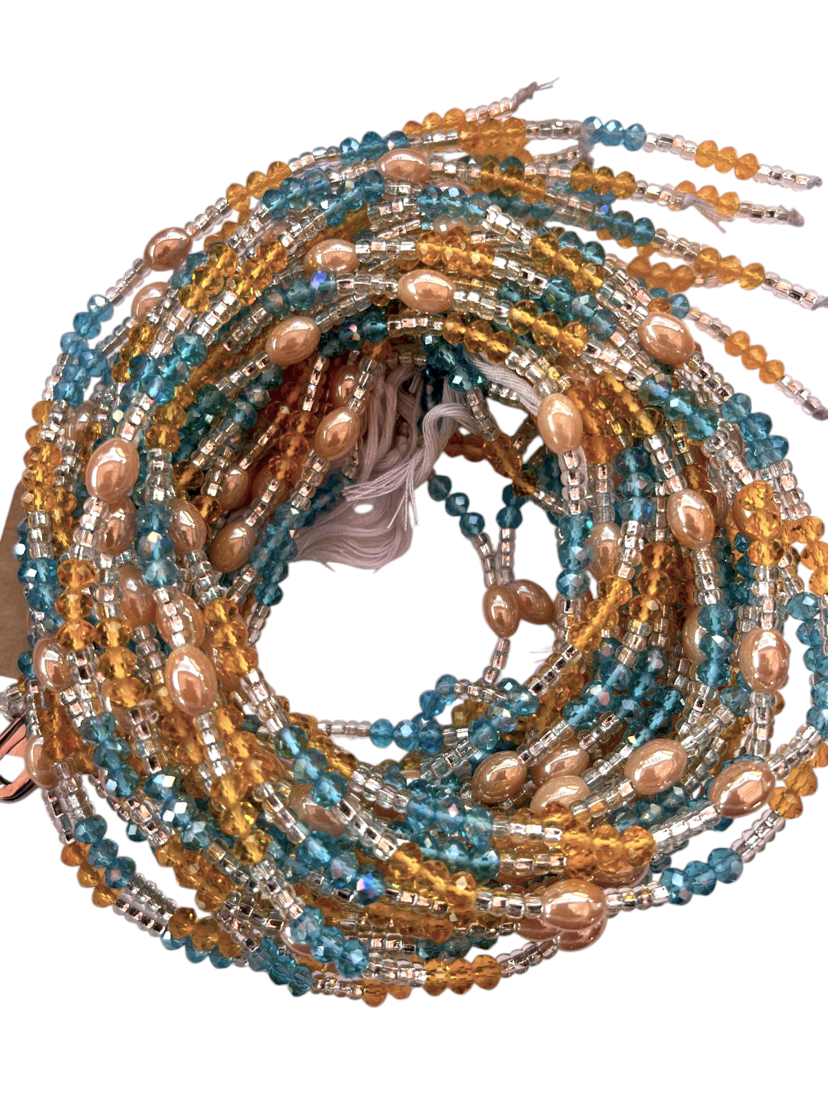 Waist Beads / African Belly Chains | Crystal Clear_Gold_Turquoise-Goldenstones-6mm