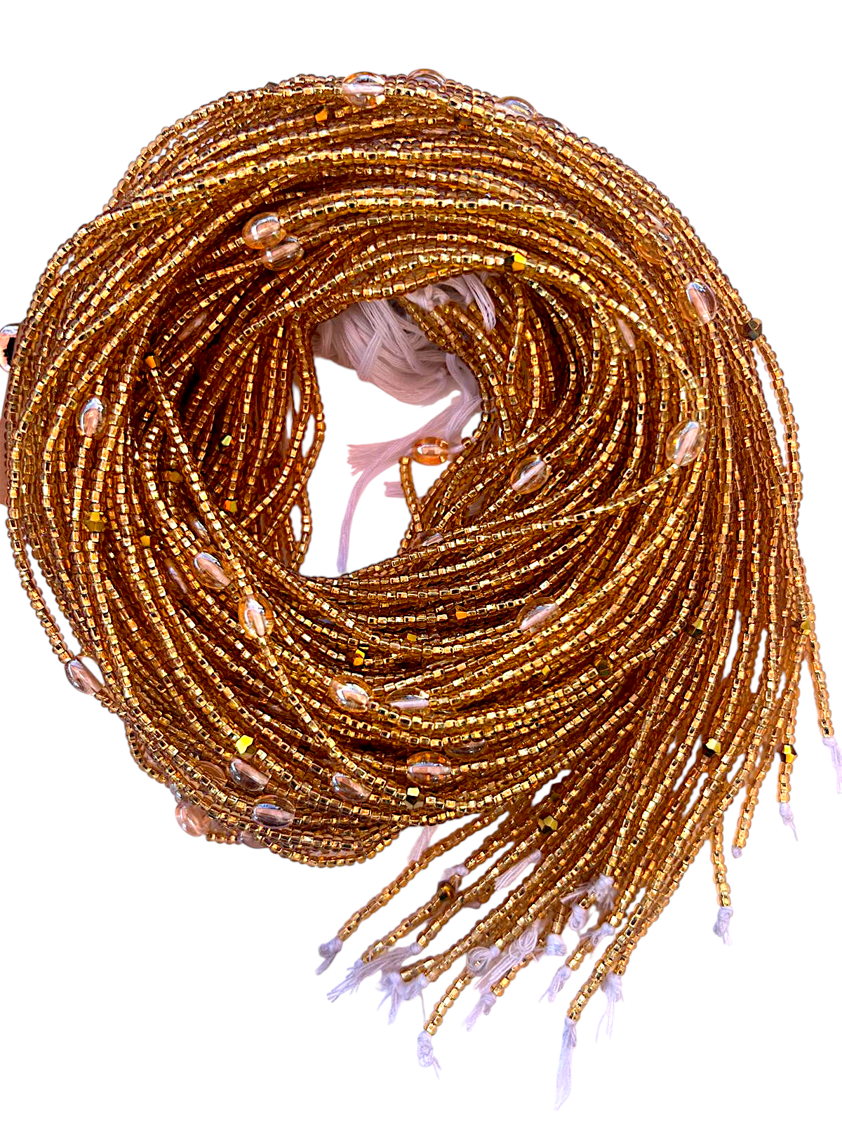Waist Beads / African Belly Chains | Fine-GlassBeads_Gold3mm_Goldstones
