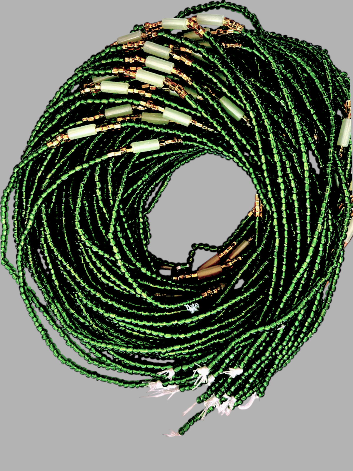 Waist-Beads / African Belly Chain -Mamba Green- 4mm-Golden-Rondel ( Traditional- Non Stretchy String)