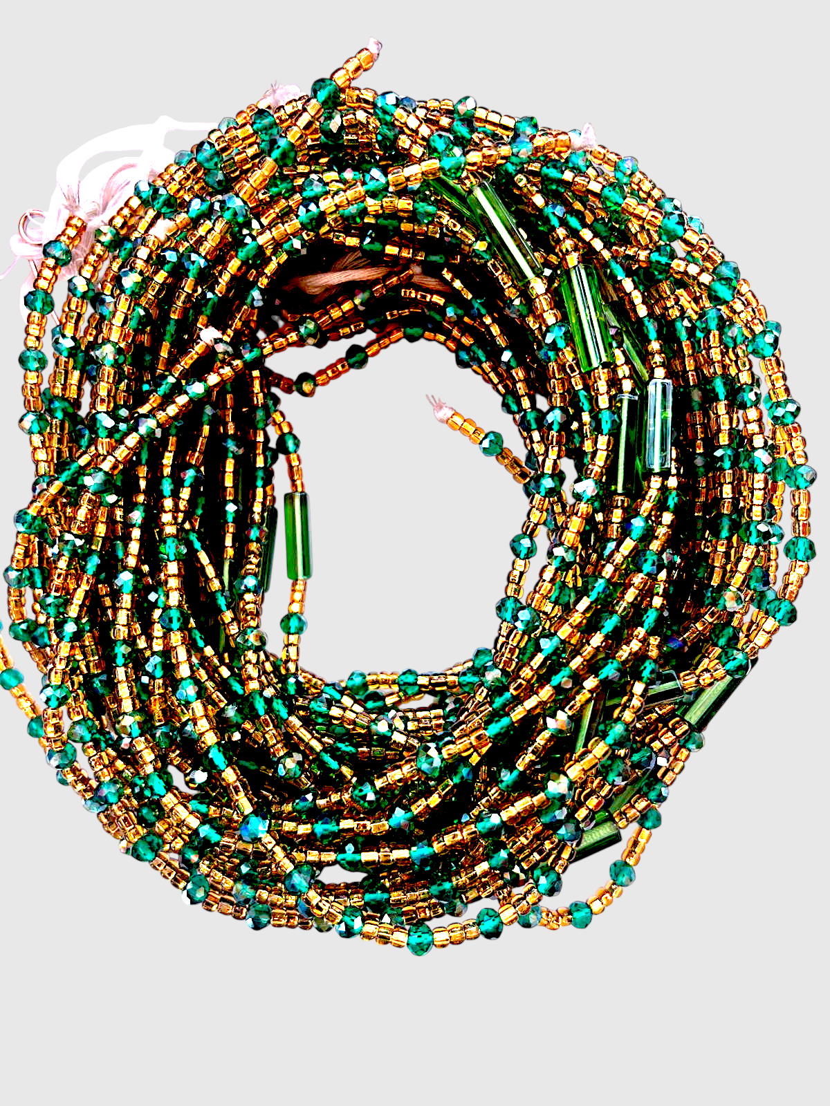 Waist Beads / African Belly Chain |  Green_Gold_6mm