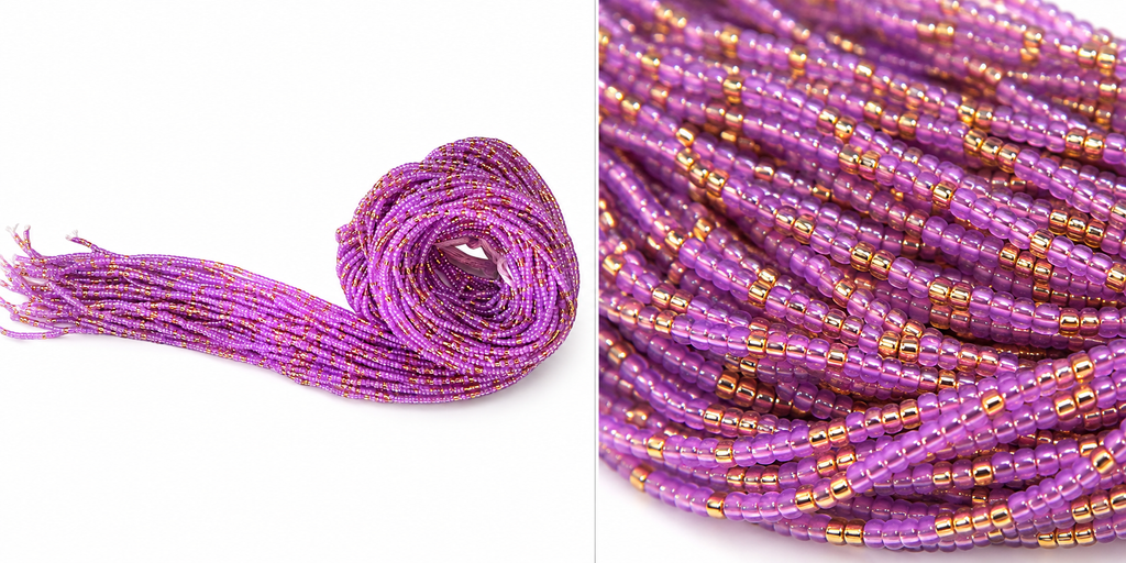 Waist Beads | African Belly Chain |  Royal Amethyst — Purple & Gold Luxe (2mm)