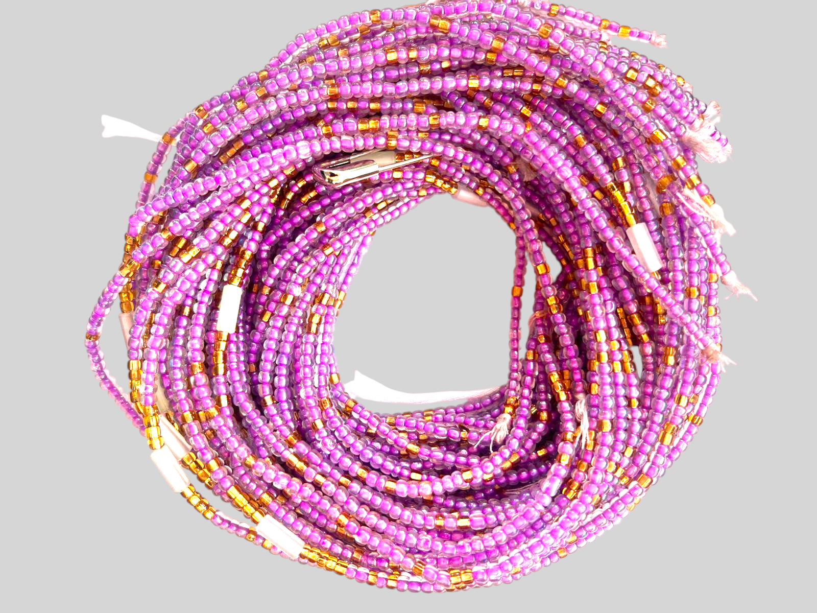 Waist Beads / African Belly Chains | Light_Purple_with_Gold_rondell-4mm