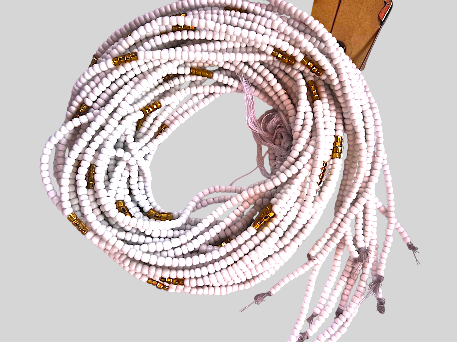 Waist Beads / African Belly Chain | Powder White_Ding of Gold 4mm