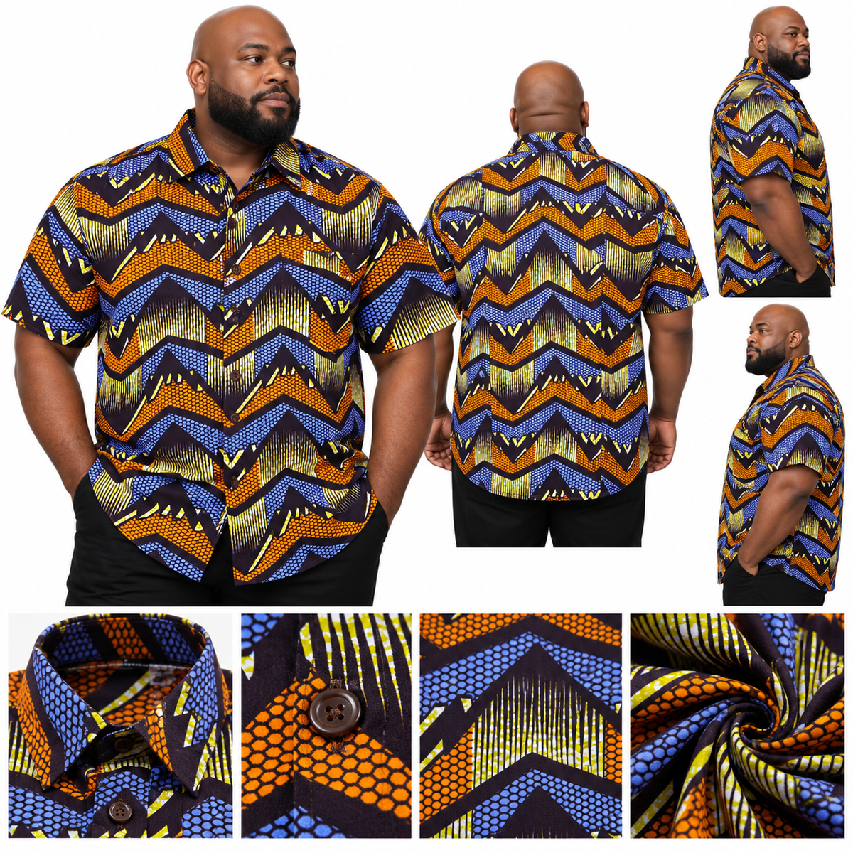 Golden Rhythm – Men's African Print Shirt- 2XL
