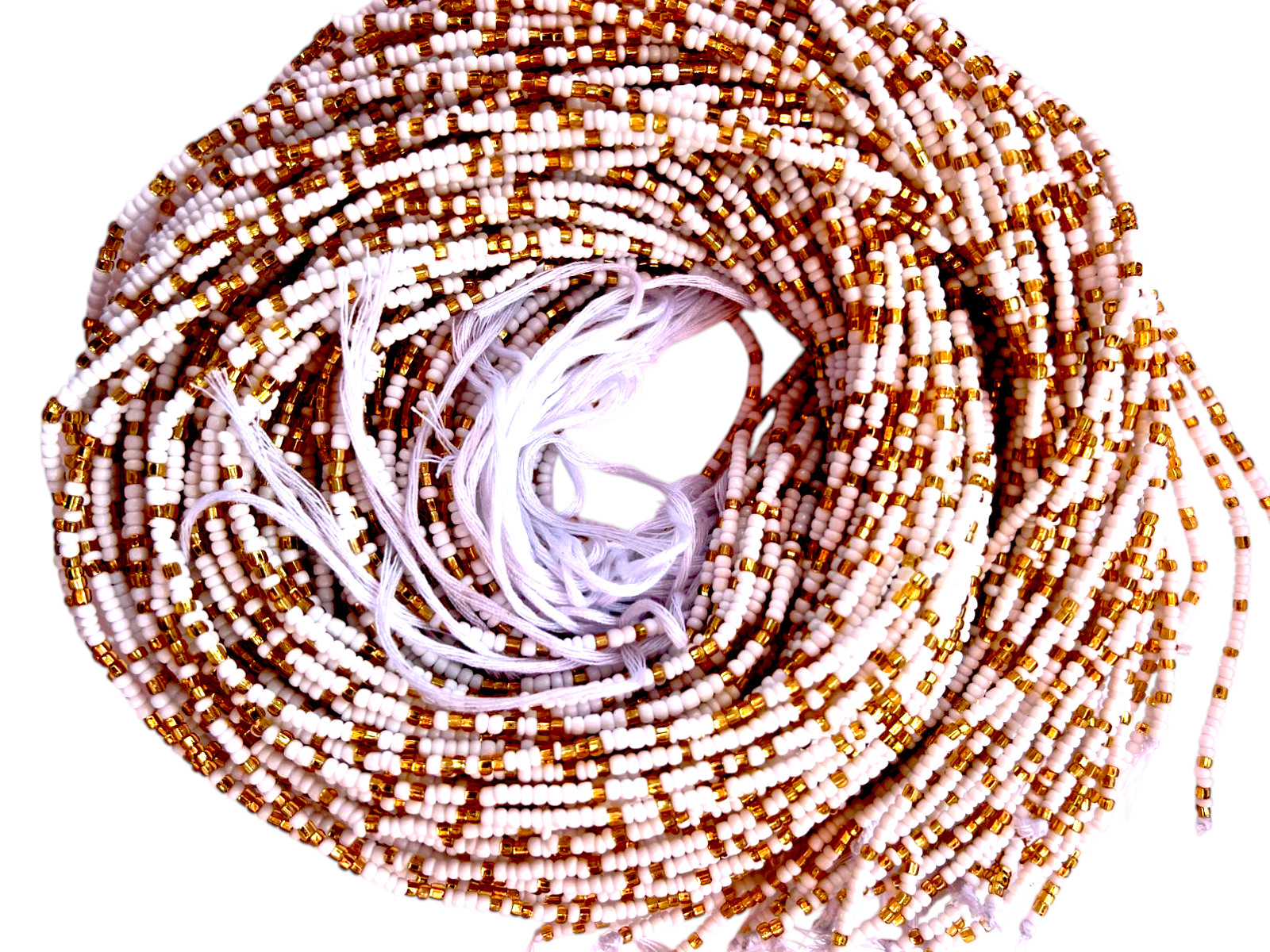 Waist Beads / African Belly Chain | Powderwhite_MoreGold_3mm