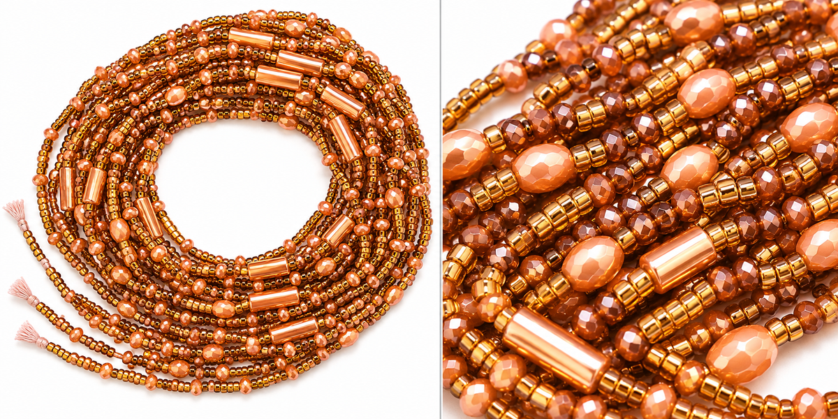 Waist Beads |African Belly Chains | Rose Gold Radiance — Copper Glow  (8mm)