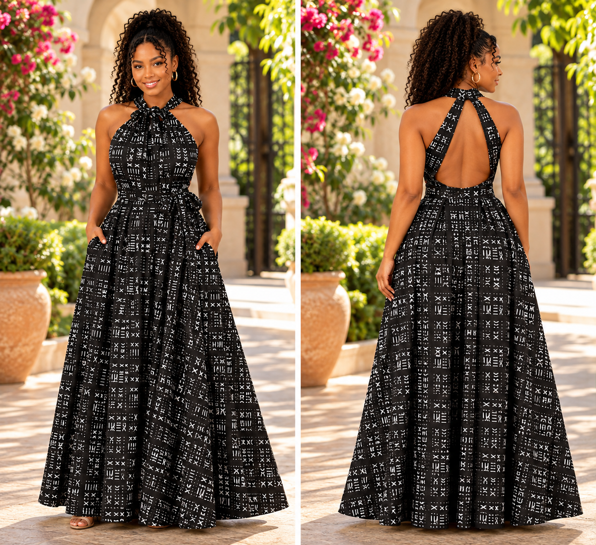 The Infinity Muse – Black & White Convertible Maxi Dress-Free Size