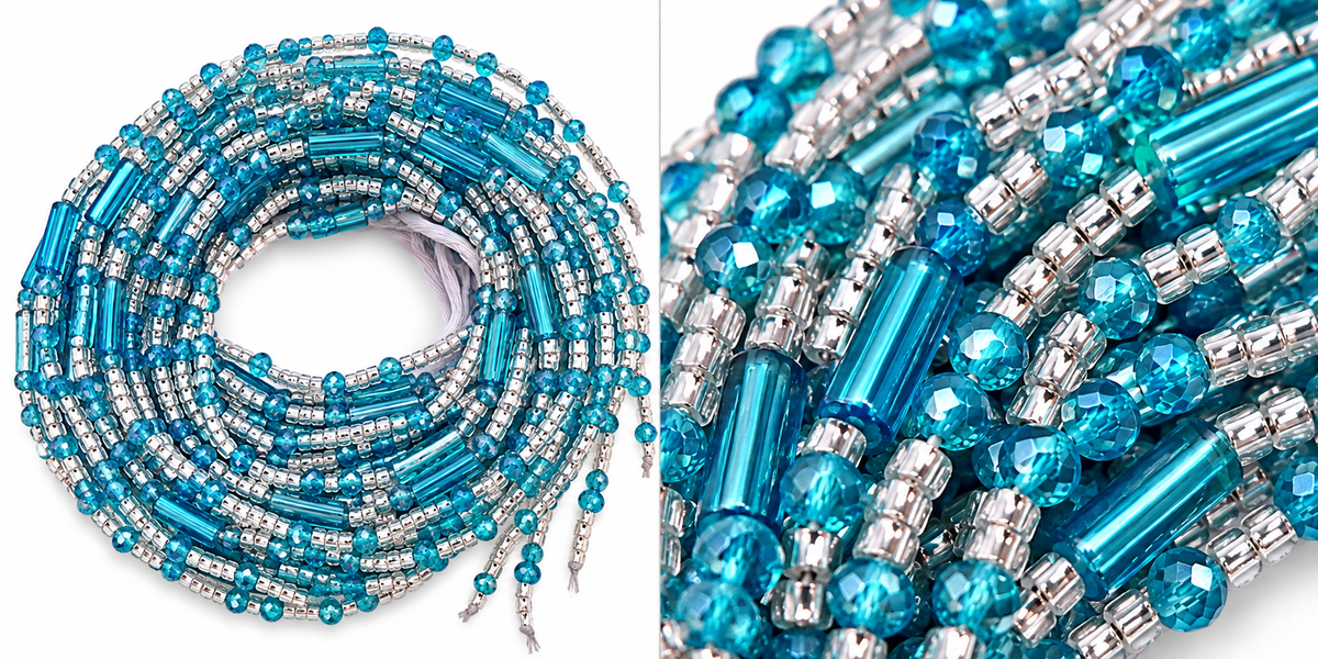 Waist Beads | African Belly Chains |   Turquoise Tide — Turquoise & Silver (6mm)