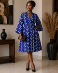 Print Wrap Dress-Blue-Free Size