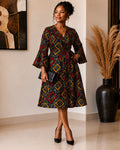 Elegant African Print Wrap Dress-Black_Red