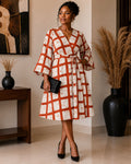 Print Wrap Dress-orange checkered- Free Size
