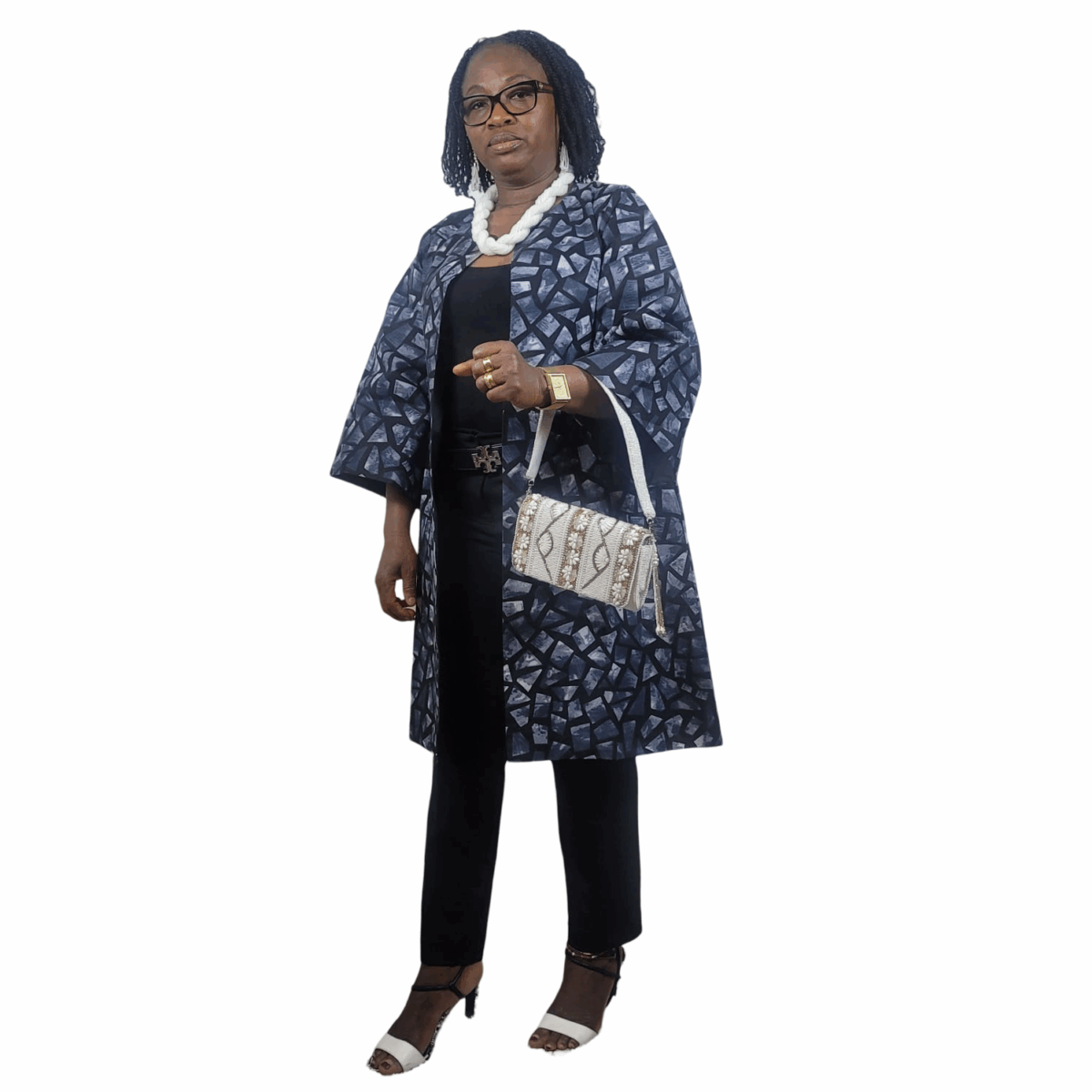 Neutral Colored, Black patterned Kimono, over wear. Goes with everything - Image 3