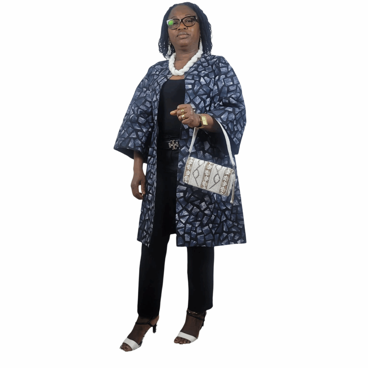 Neutral Colored, Black patterned Kimono, over wear. Goes with everything - Image 4