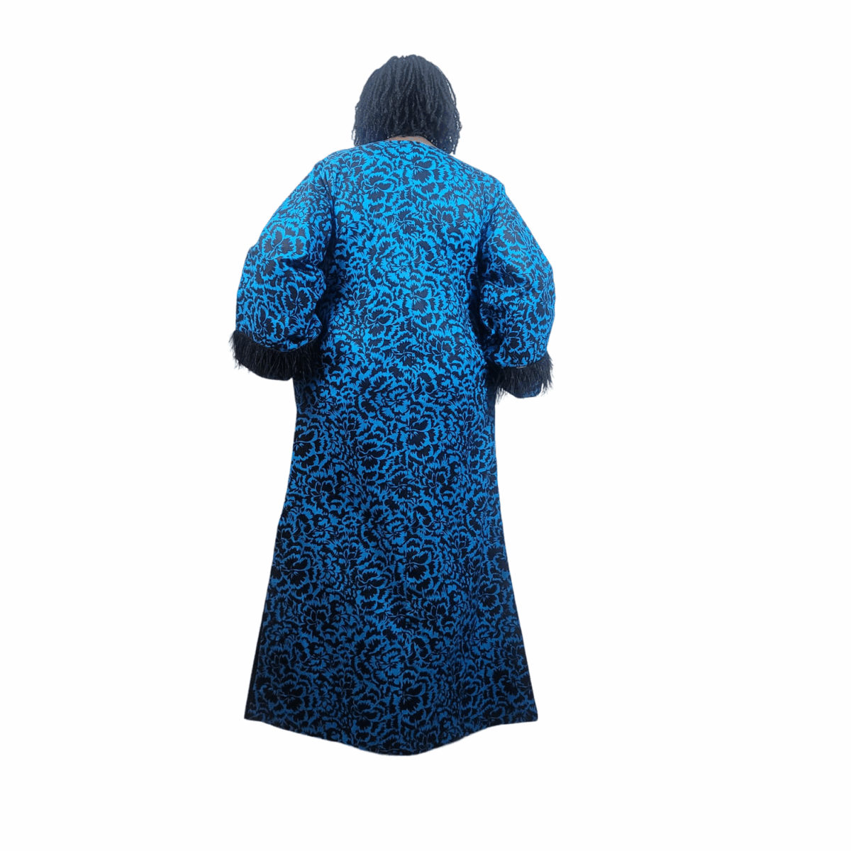 Colorful Blue with Black patterns, feathered sleeves, Long Kimono, great cover for all occasions - Image 2