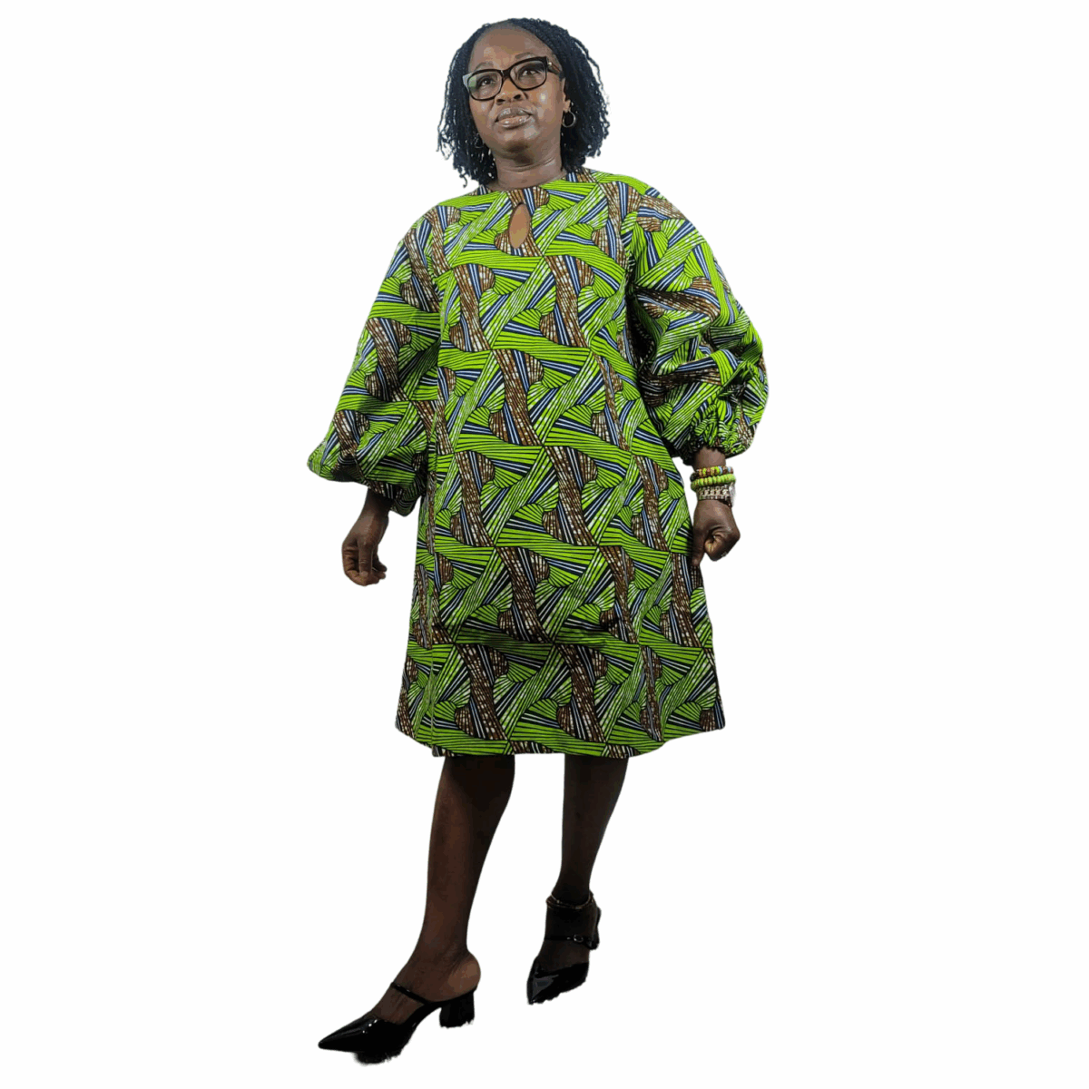 Green, Puffy arms Dress, fully lined