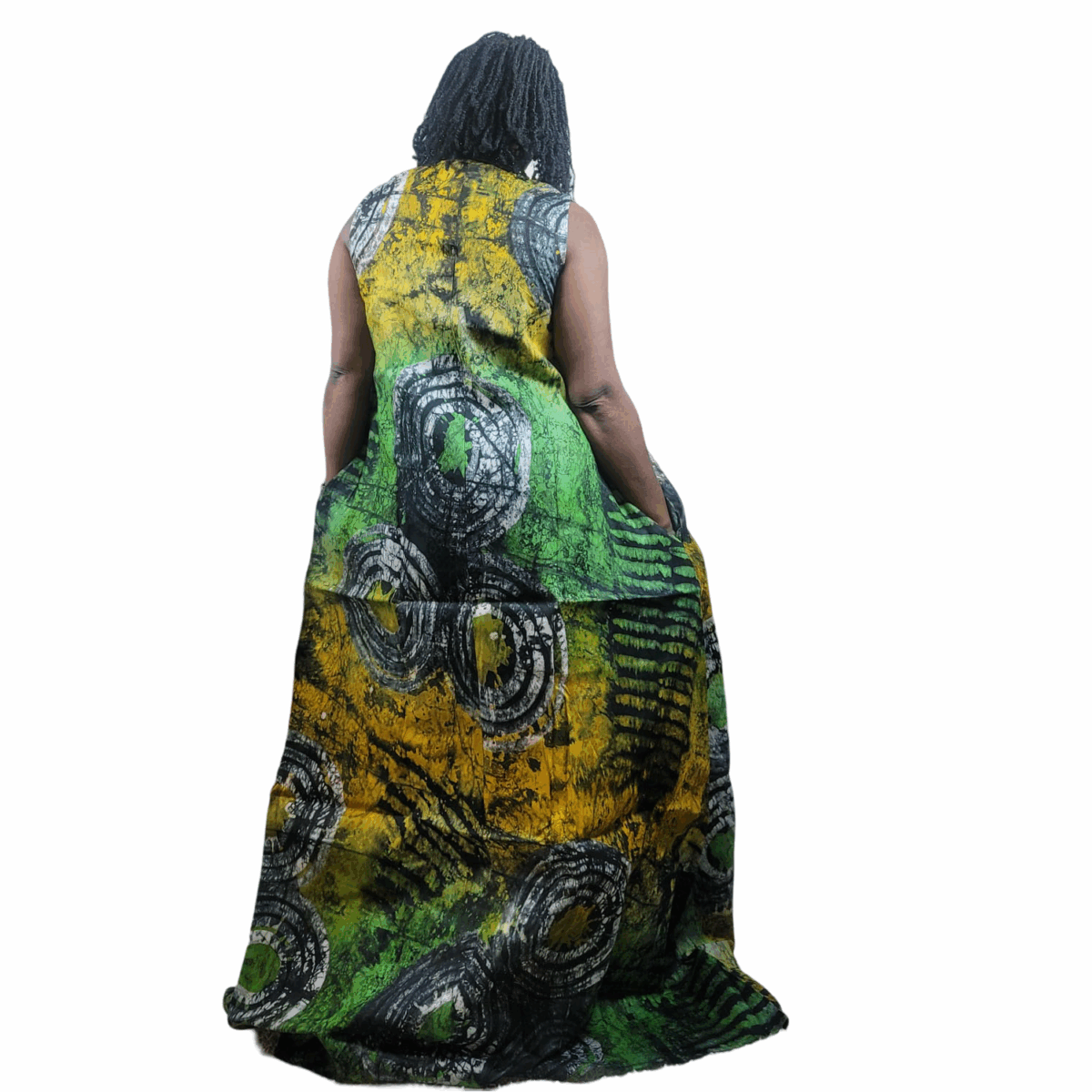 Green, Long Dress, Beaded collar - Image 2