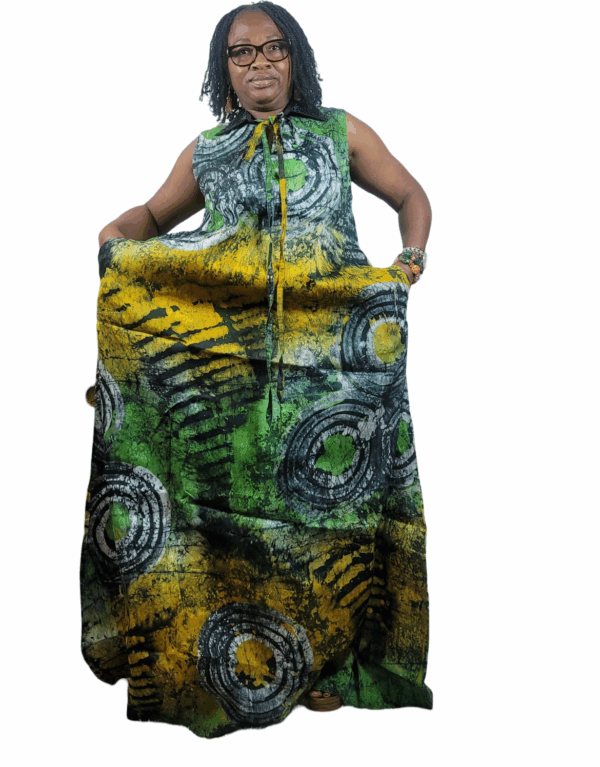 Green, Long Dress, Beaded collar