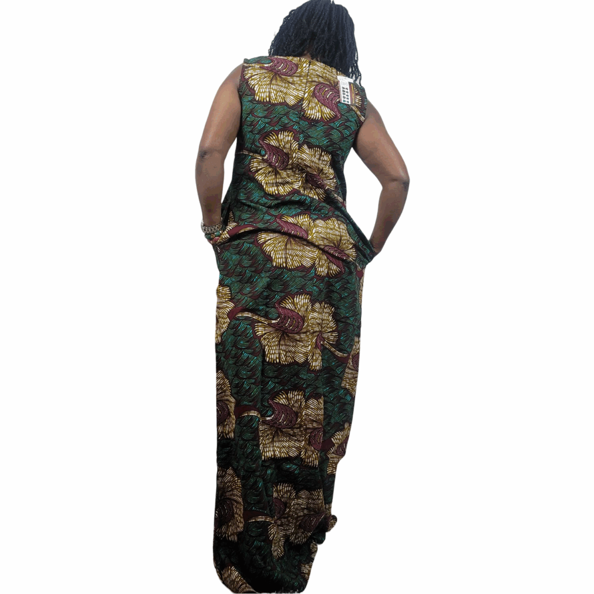 Greenish-Brown,Floral  Long dress, not Lined, African Print, embellished rhinestones - Image 2