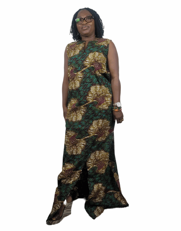 Greenish-Brown,Floral  Long dress, not Lined, African Print, embellished rhinestones