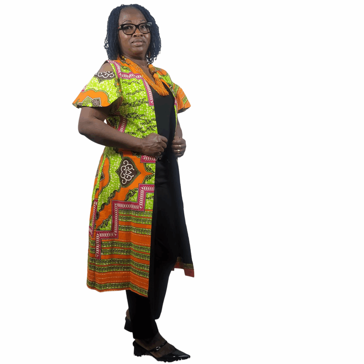Orange, Pink,  with a splash of Lime, carefully blended Print , Cover, stylish open shoulder