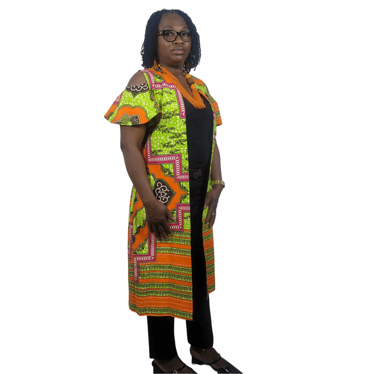 Orange, Pink,  with a splash of Lime, carefully blended Print , Cover, stylish open shoulder - Image 4