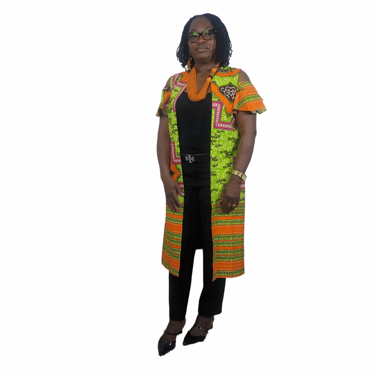 Orange, Pink,  with a splash of Lime, carefully blended Print , Cover, stylish open shoulder - Image 3