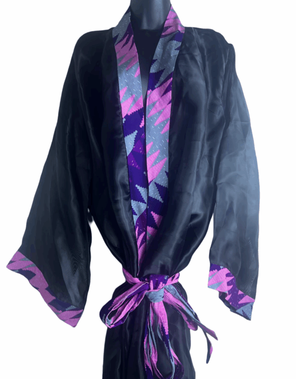 Black Silk Kimono with various African print Trims