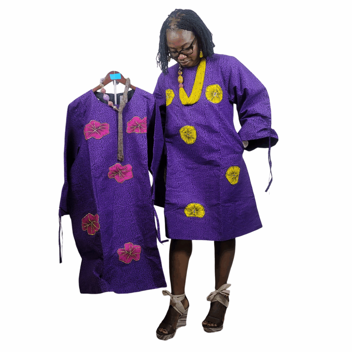 Purple Dress, with Yellow or Pink Flower, Embellished with rhinestones, fully lined inside - Image 8