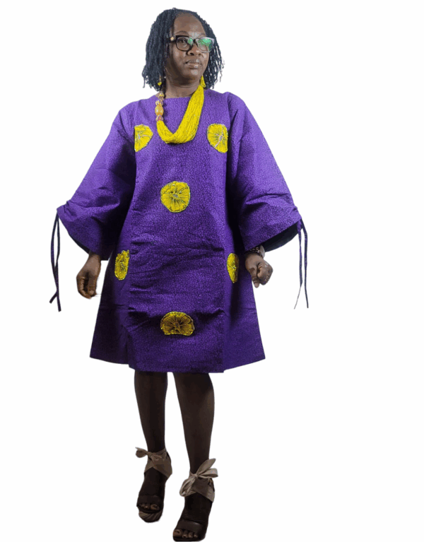 Purple Dress, with Yellow or Pink Flower, Embellished with rhinestones, fully lined inside