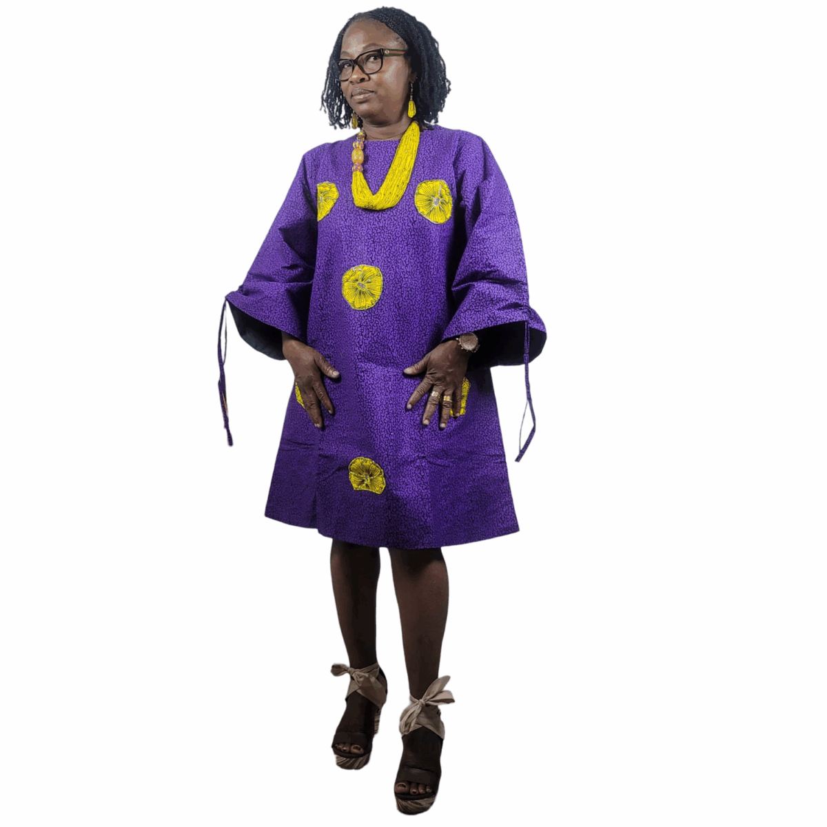 Purple Dress, with Yellow or Pink Flower, Embellished with rhinestones, fully lined inside - Image 4