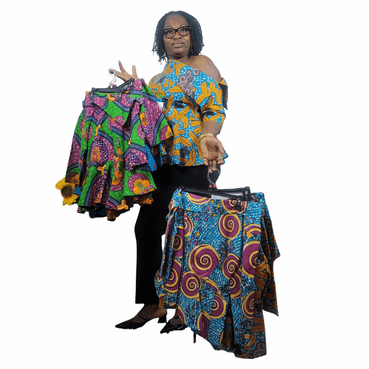 Colorful Print Ladies Top/Blouse, Wide and slant neck cut, Great for spring and every season, Good on slacks or Jean