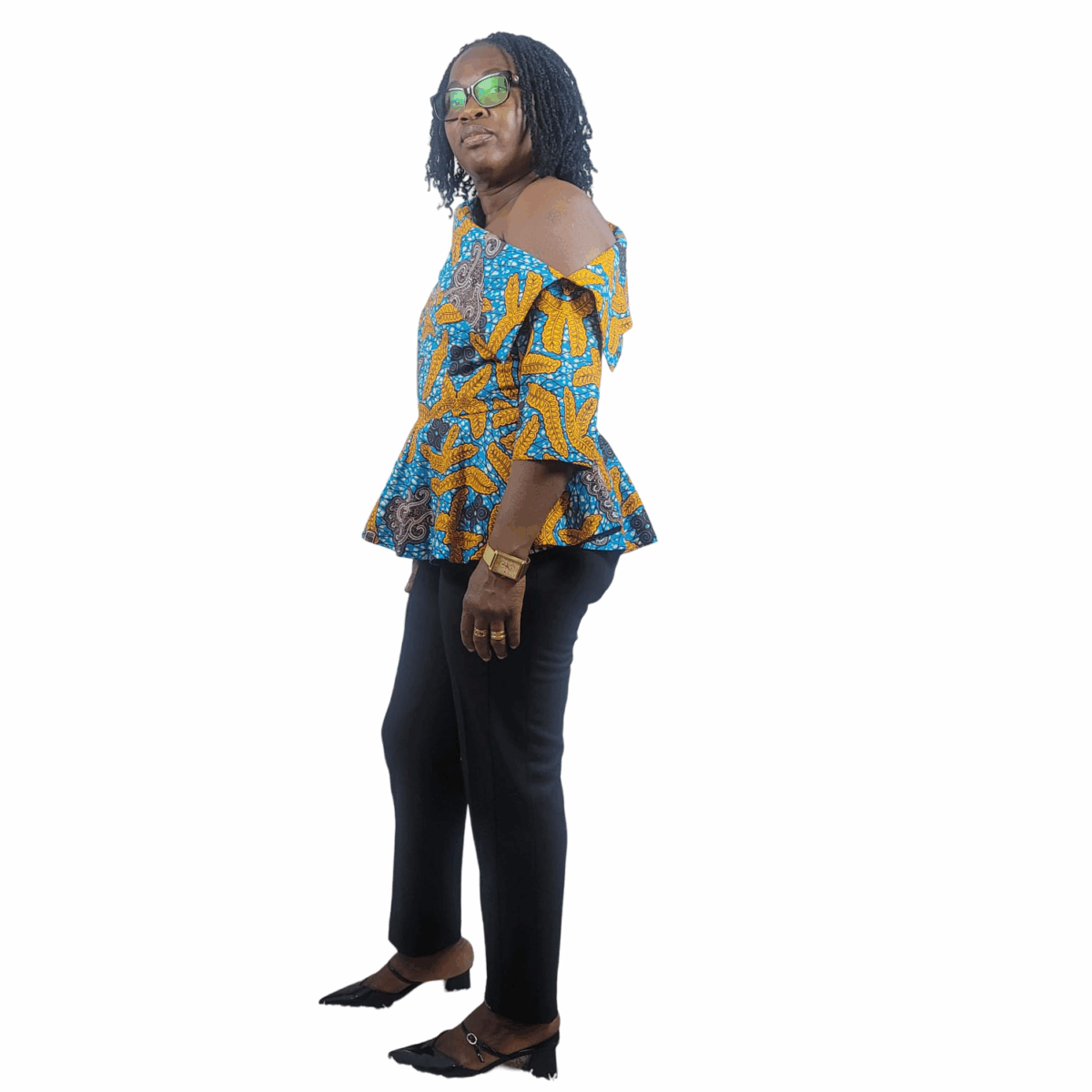 Colorful Print Ladies Top/Blouse, Wide and slant neck cut, Great for spring and every season, Good on slacks or Jean - Image 5