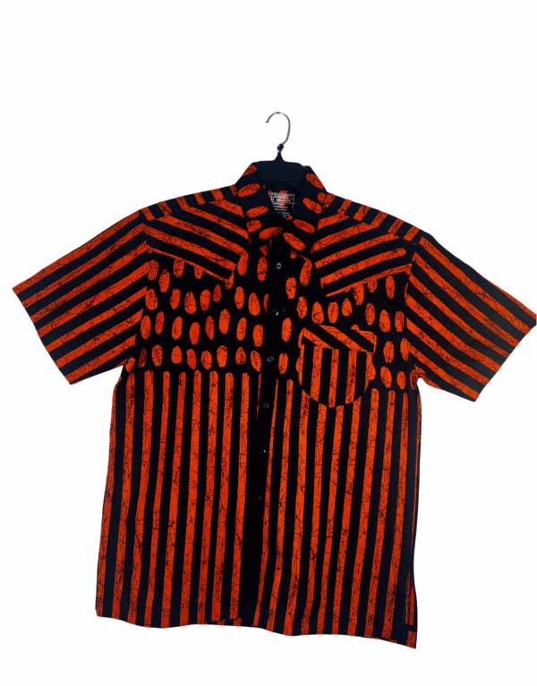 Orange-Black , Men button down shirt, XL