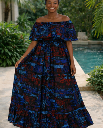 Off-Shoulder Dress with hair Scarf, Various prints, Free size