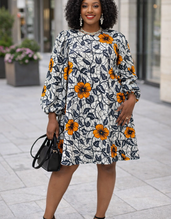 Print Short Dress , colorful with a bow on the back
