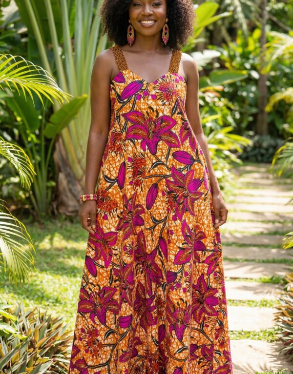 Dress, 100% cotton Long dress, Sleeveless, Rope Arms, Wide neck, Colorful, embellished with Rhinestones